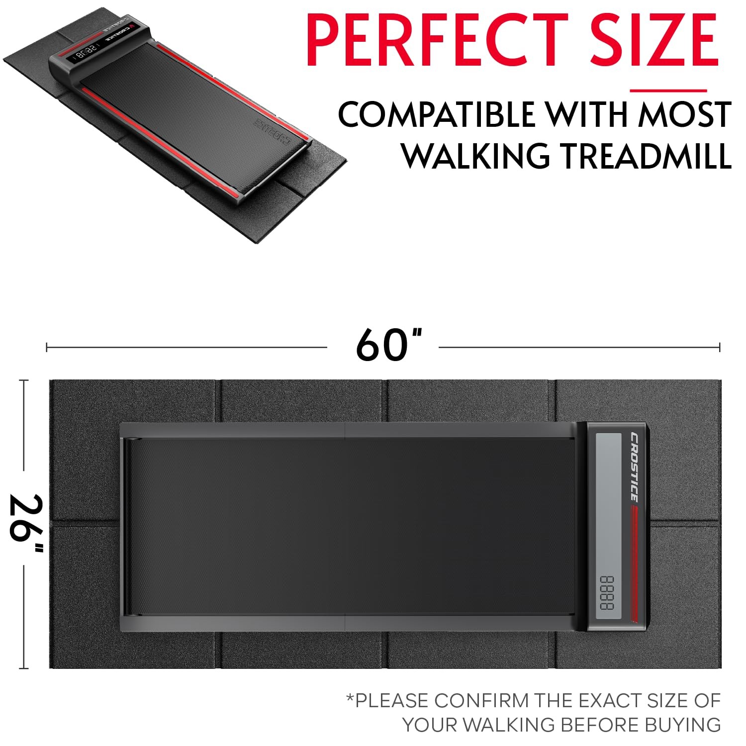 Crostice Walking Pad Mat 26x60" 1/4" Thick Under Desk Treadmill Floor Mat