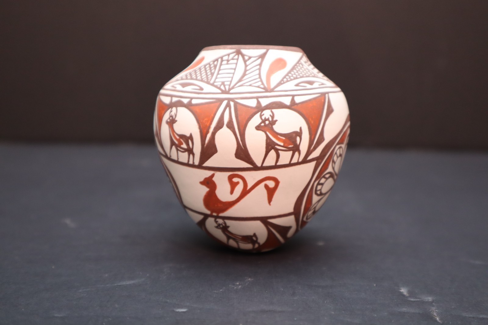 VTG Zuni Pueblo Heart-line Deer Pottery Jar Figural Pictorial Gabriel Paloma Pot