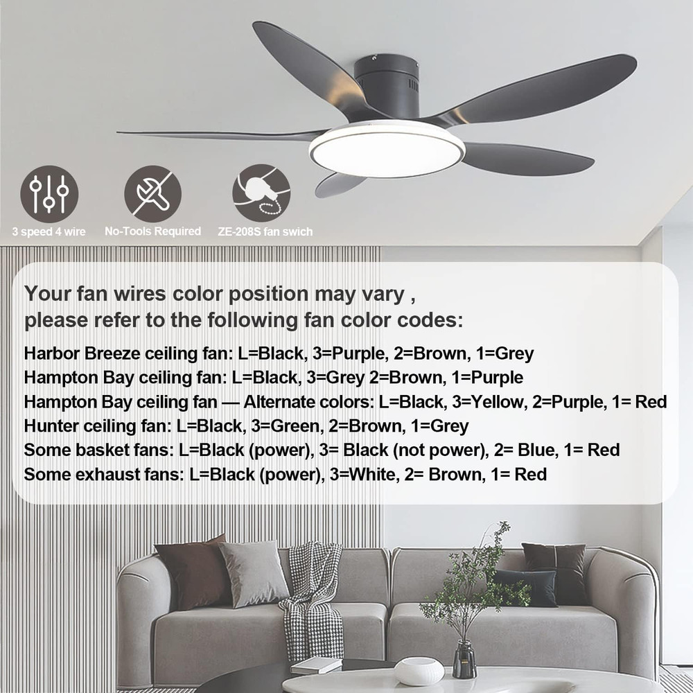 Ceiling Fan Switch 3 Speed 4 Wire Replace Accessories,Compatible with Hunter Fan