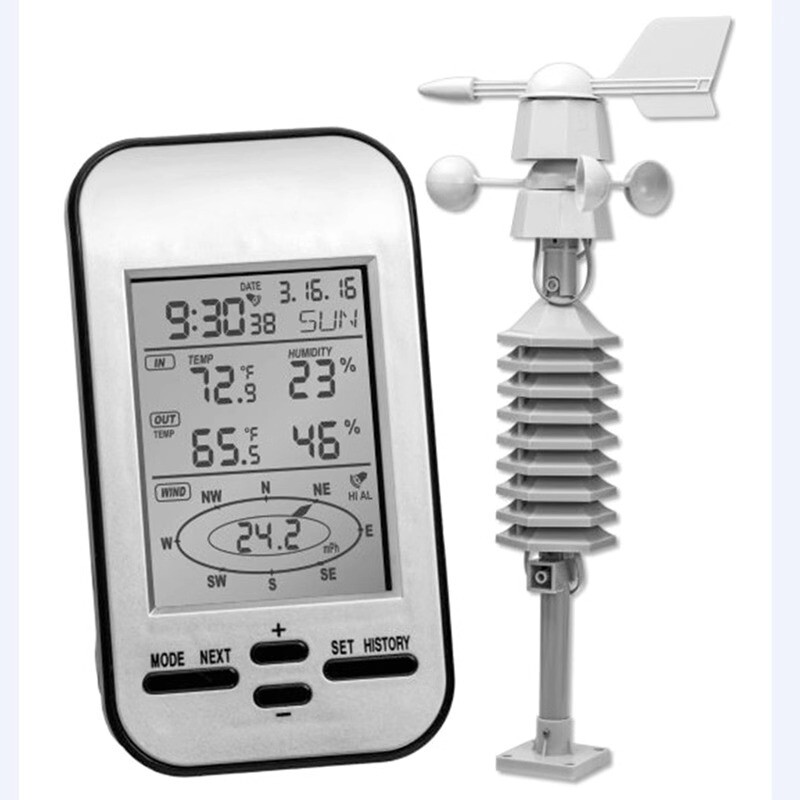 Wireless Weather Station Clock Dual Mount Wind Sensor LCD Outdoor Wind Speed