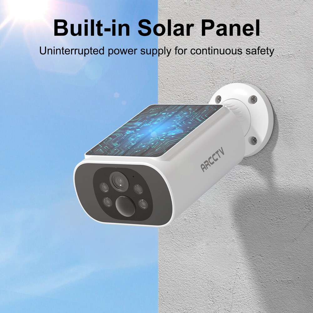 ARCCTV Solar Security Camera System Outdoor Wireless Audio Home Battery Powered