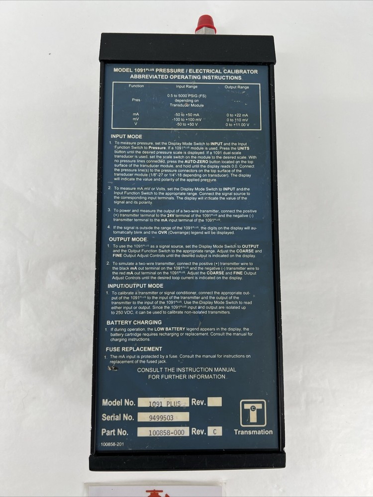 Transmation 1091 PLUS Multifunction Process Calibrator Unit, 0-3000 PSIG