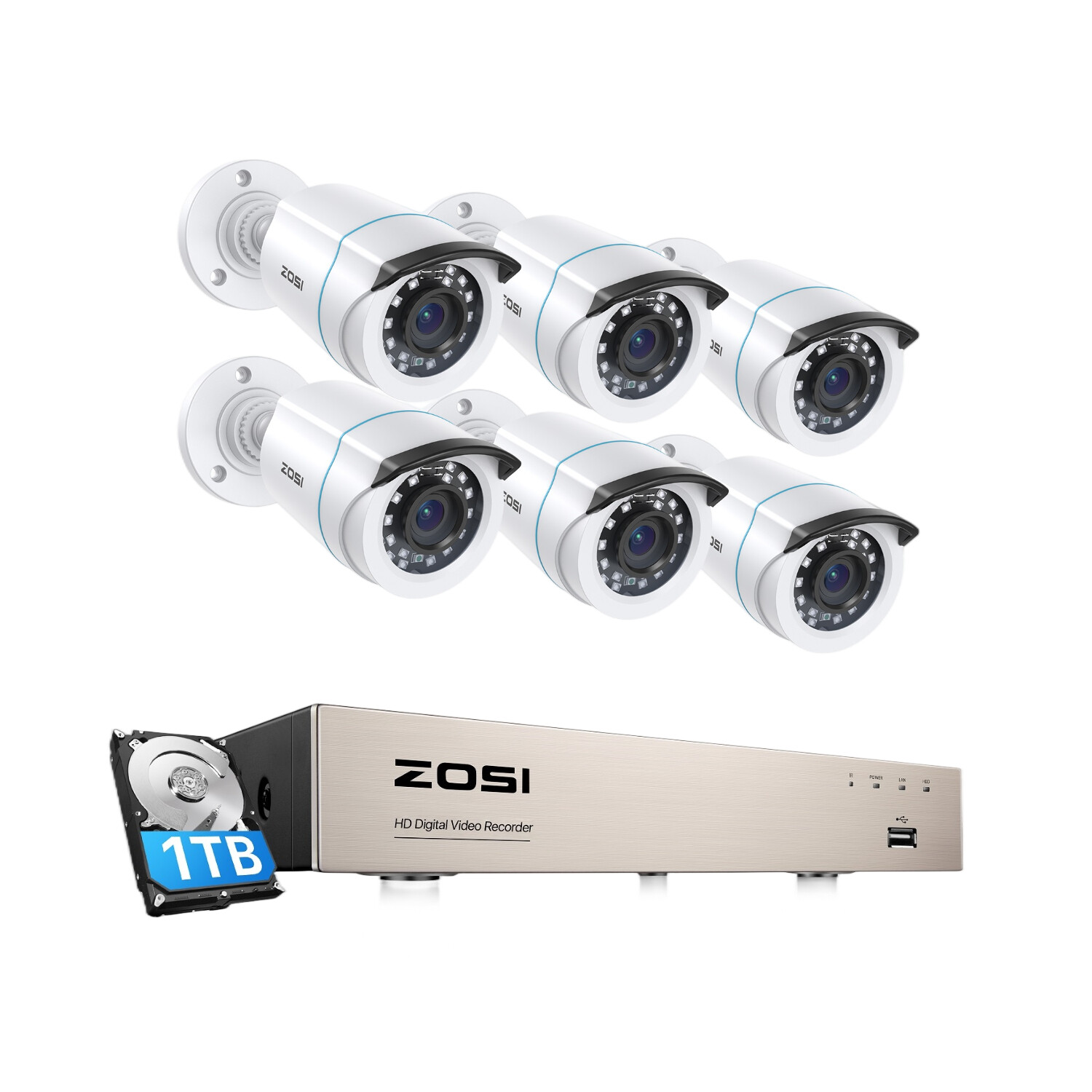 ZOSI H.265+8CH 5MP Lite DVR Security Camera System 1080P Home IR Night CCTV IP66
