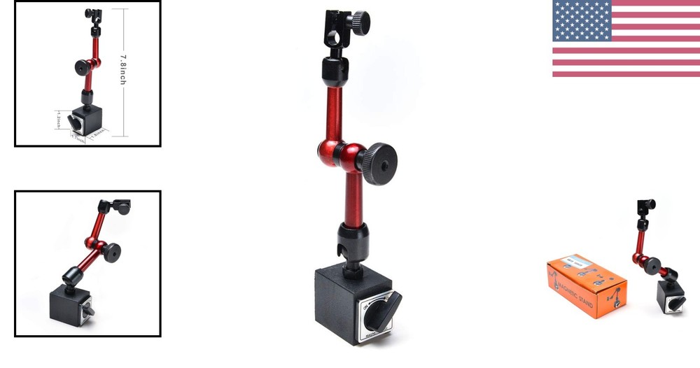 Adjustable Red Magnetic Base Holder with 3-Joint Flexibility for Dial Indicators