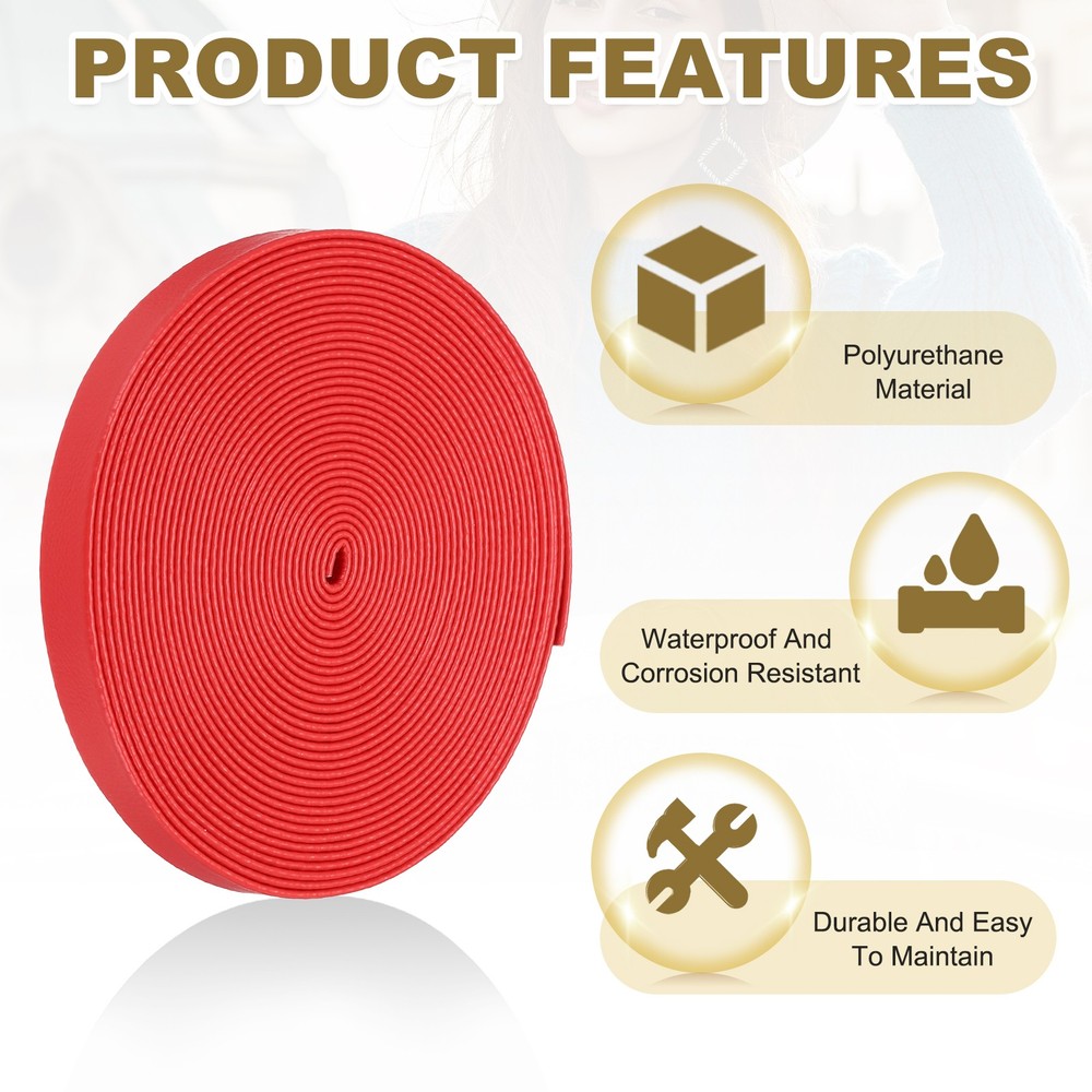 10mm Wide Flat Leather Cord String Leather Trimming Tape, Red