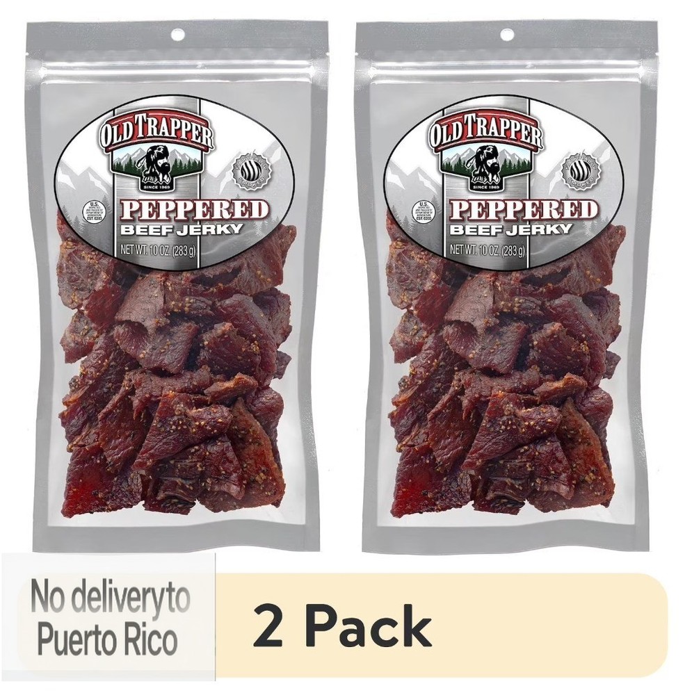 (2 pack) Old Trapper Peppered Beef Jerky 10oz Resealable Bag