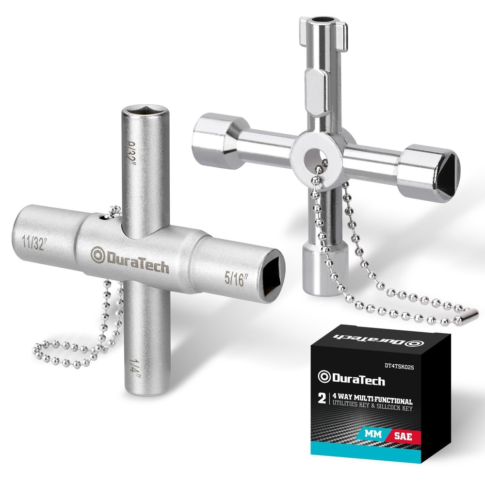 DURATECH 4 Way Sillcock Key Set, Utility Key, Multi-functional 2-Pack, Silver