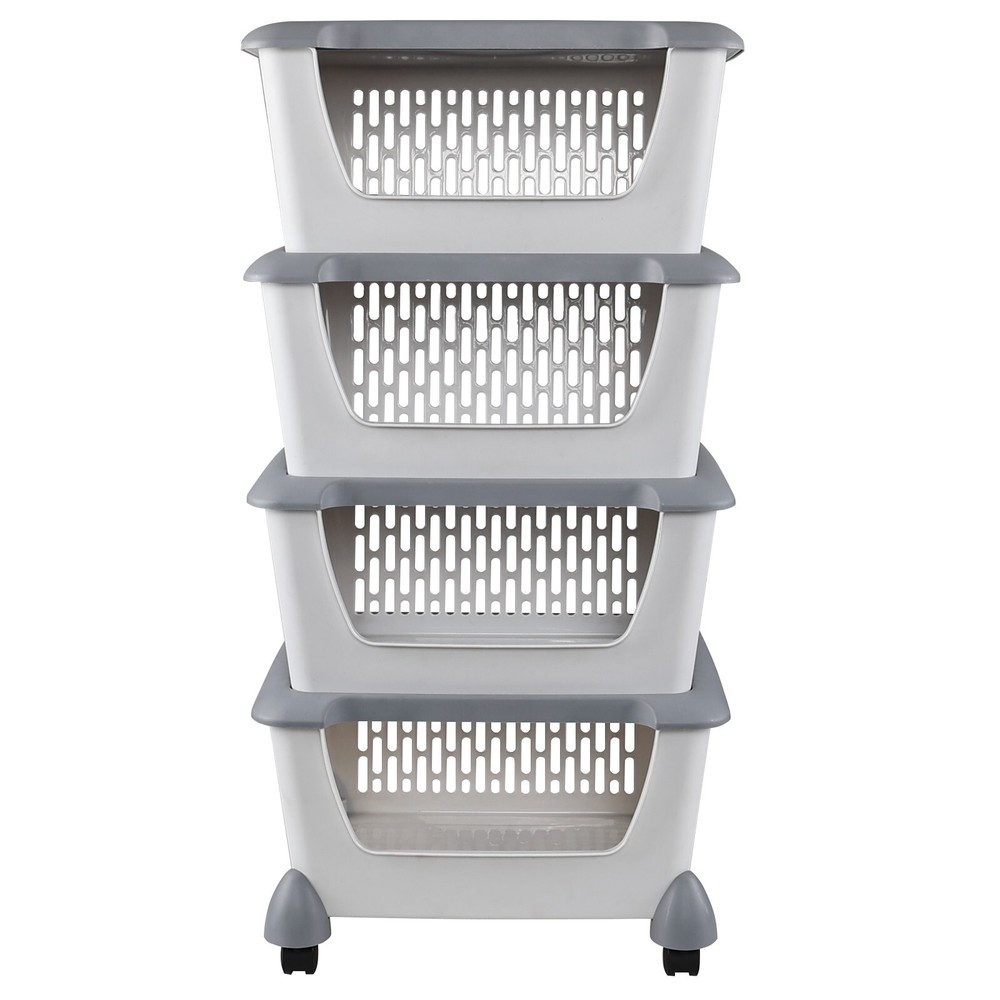 Idotry 4-Packs Plastic Stackable Storage Bins - Large Storage Basket with Wheels