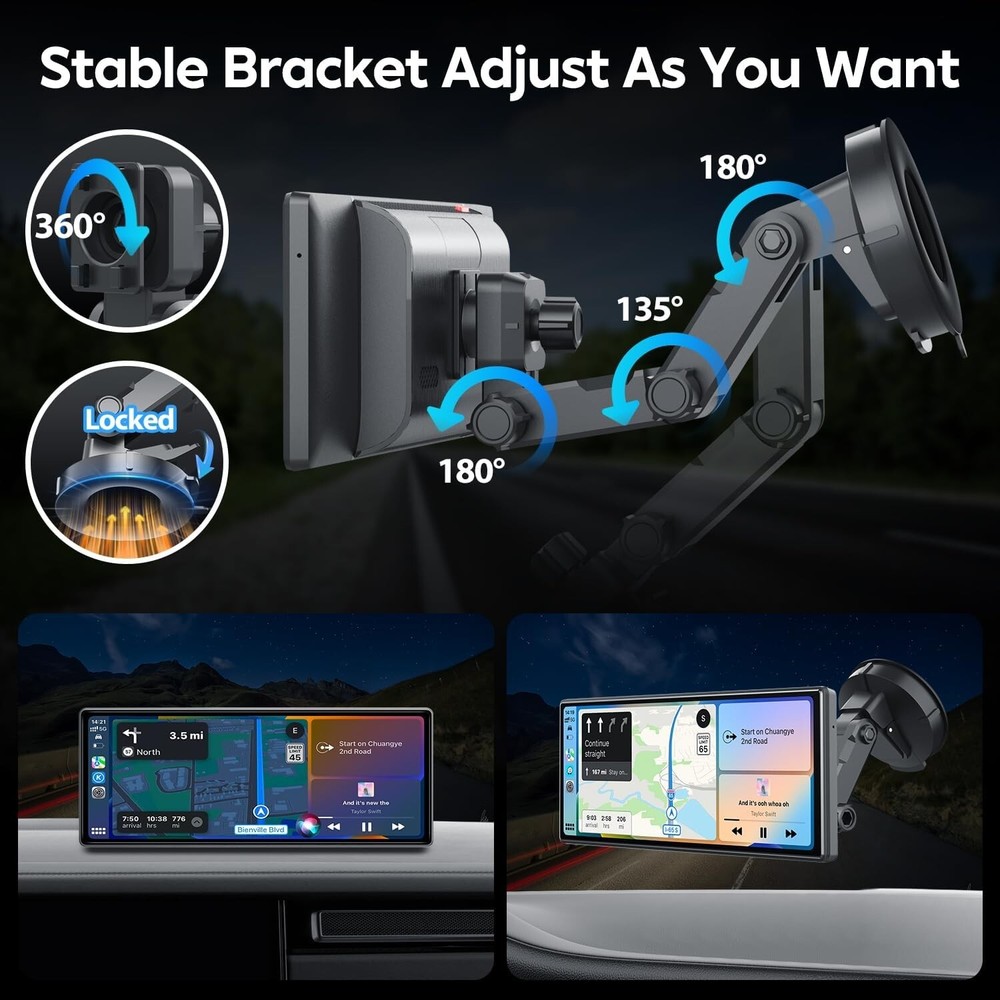 10.26" Wireless Apple Carplay/ Android Auto Screen, Strong Mount, with GPS