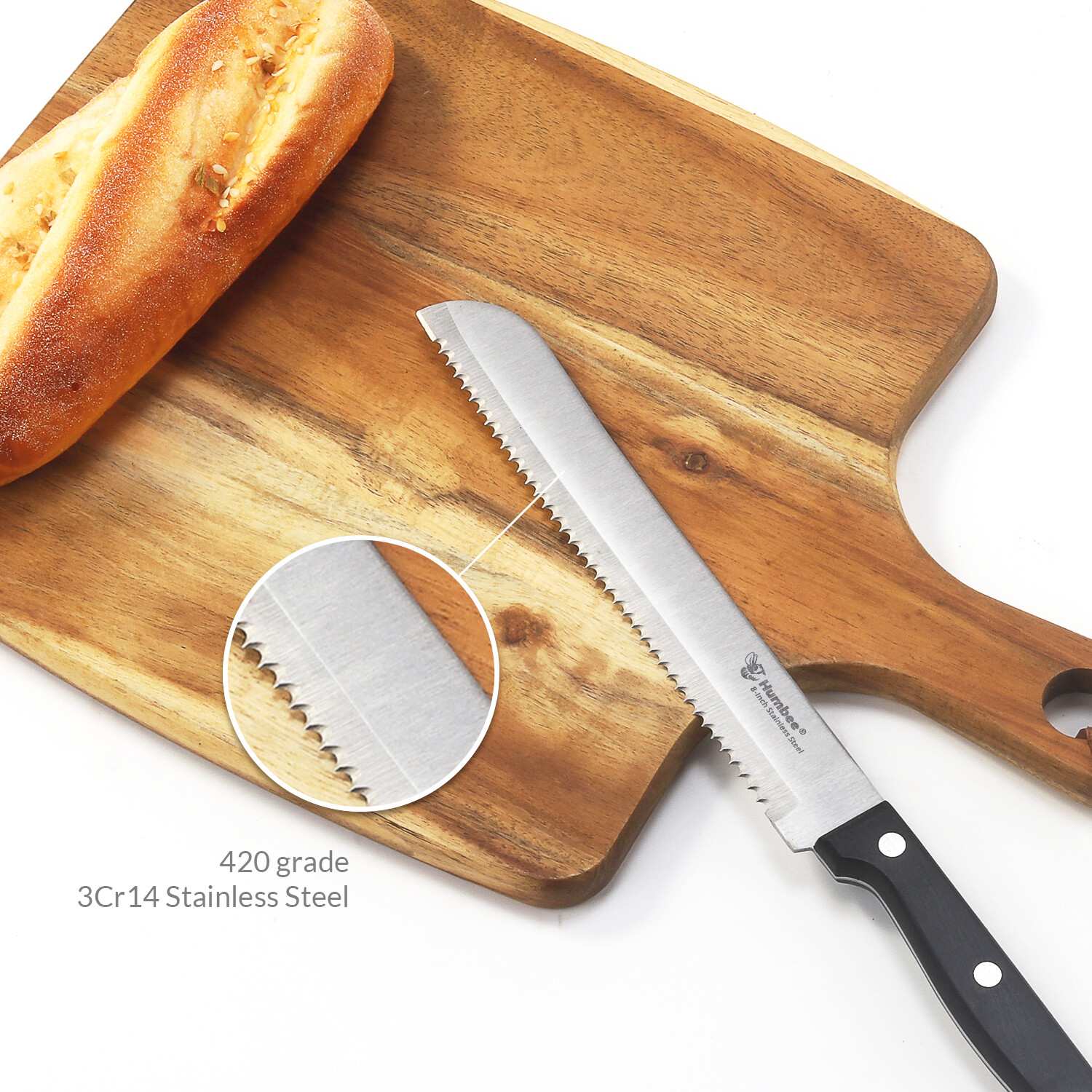 Humbee Chef, Stainless Steel Serrated Bread Knives 8/10/12 inch