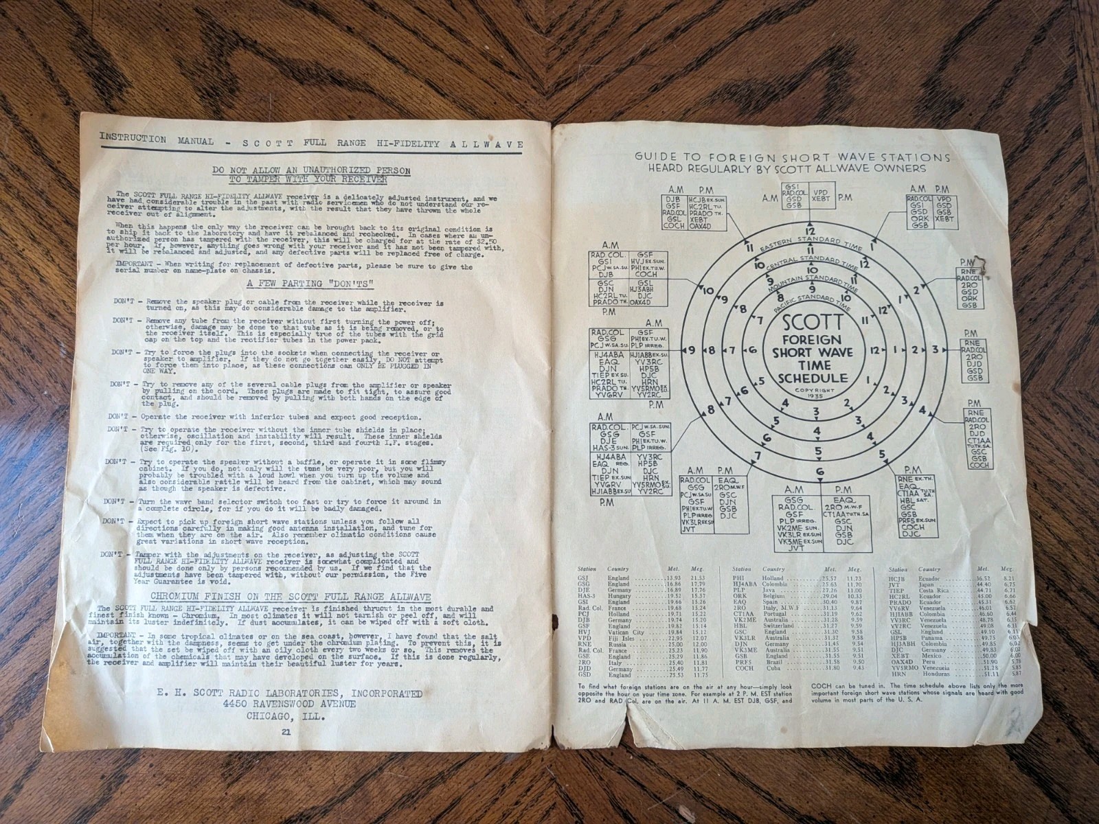 Original EH Scott Full Range High Fidelity Radio Instruction Manual