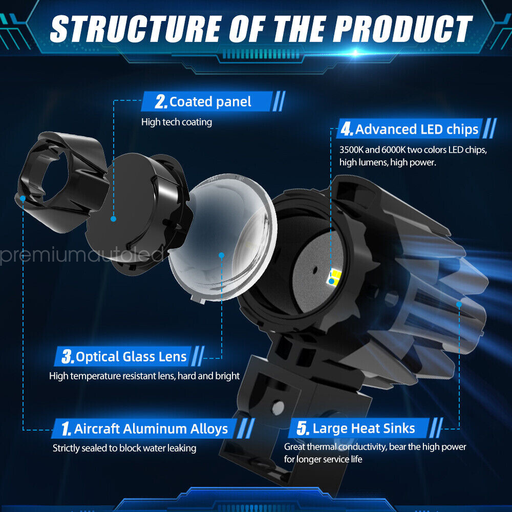 2Pc 3inch LED Spot Work Light Fog Lamp Driving Headlight Yellow White Motorcycle