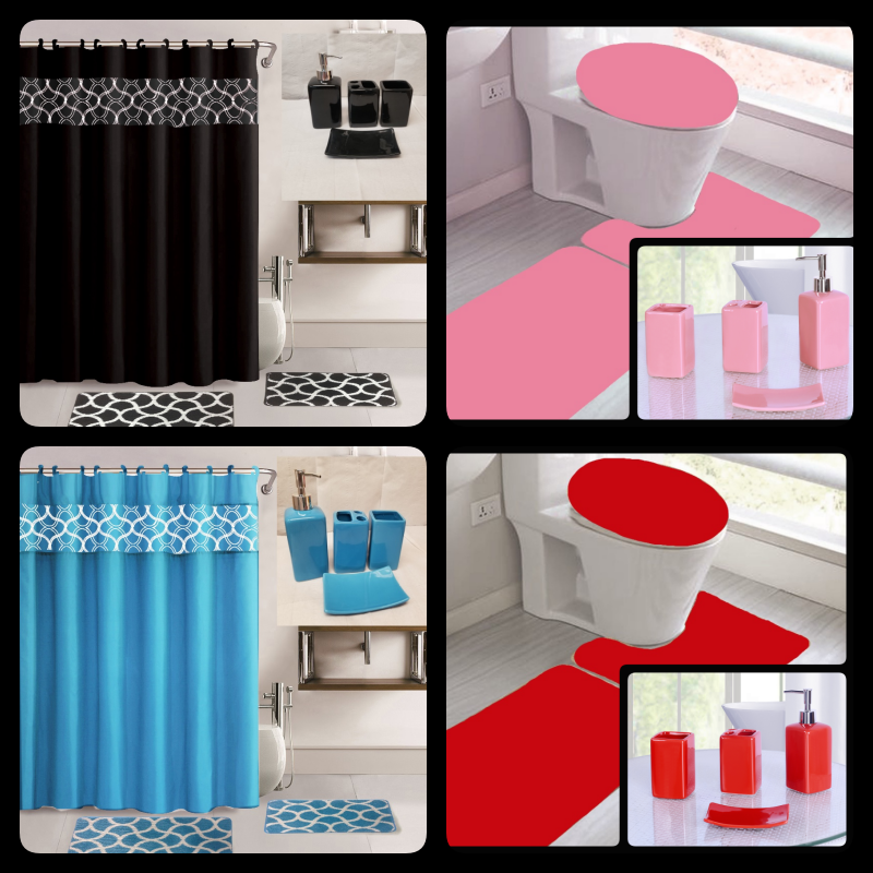 NEW 7PC BATHROOM SET 1 BATH RUG 1 CONTOUR MAT 1 TOILET LID COVER ACCESSORIES #6