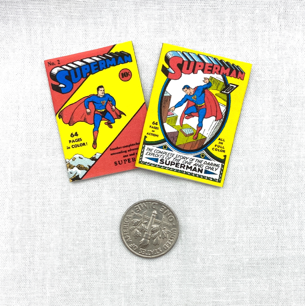 1:6 Scale SUPERMAN COMIC Set Miniature Readable Illustrated Comics 2 Pc