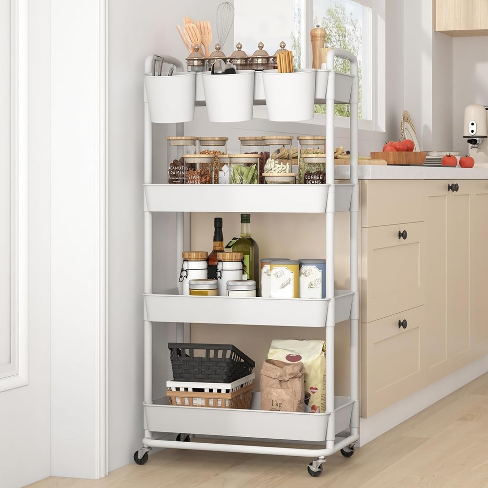 Compact 4-Tier Utility Rolling Cart with Lockable Wheels for Easy Mobility