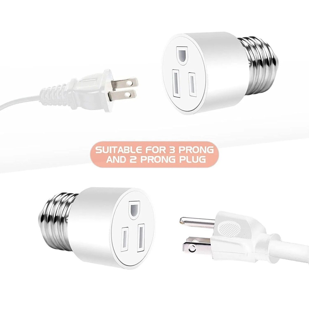 E26/E27 Light Bulb Socket 2/3 Prong Outlet Light Socket to Plug Adapter Convert