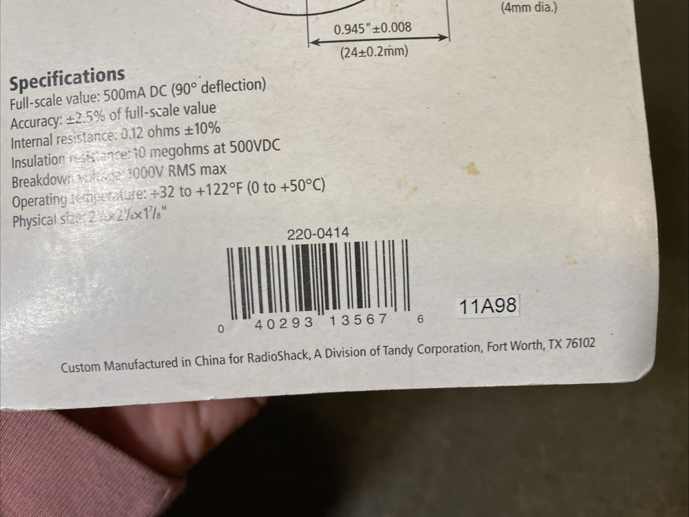 Radio Shack 500mA DC Meter Tester Panel-Mount