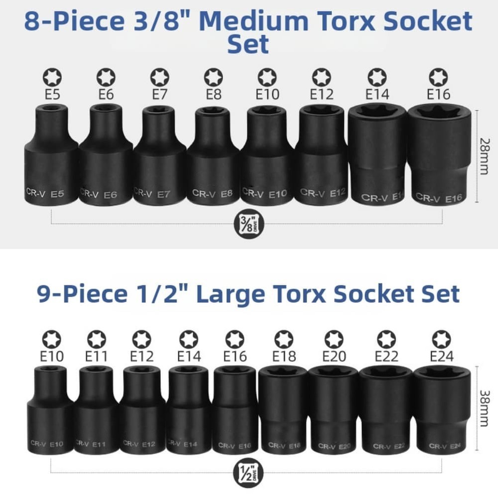 17 Piece E Type Socket Set Quick Bolt Adjustments for Auto and Machinery