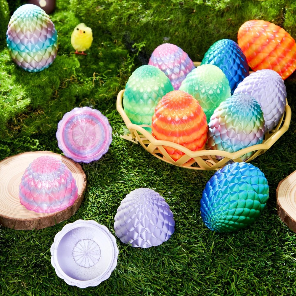 JOYIN 12 PCS Easter 3D Empty Eggs, 2.36" 3D Printed Dragon Empty Eggs Fillable E