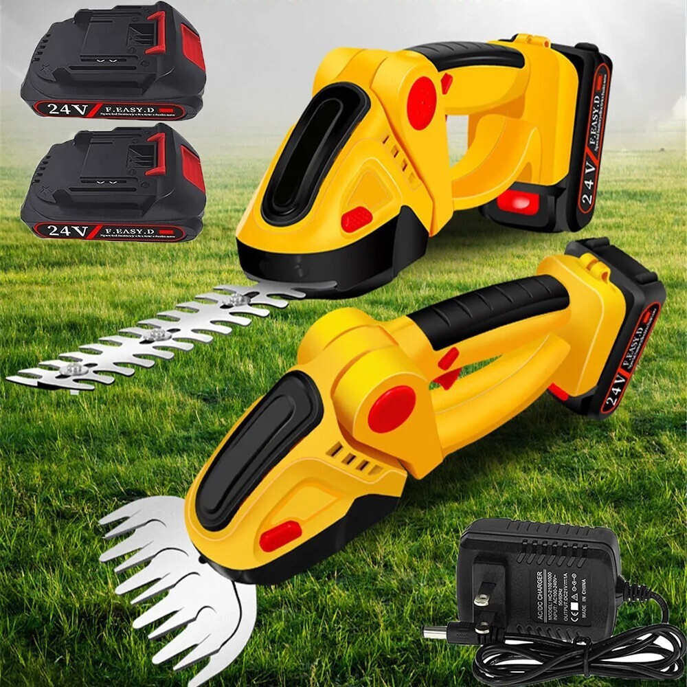 Handheld Electric Cordless Hedge Trimmer Grass Shear Bush Trimmer w/ 2x Battery