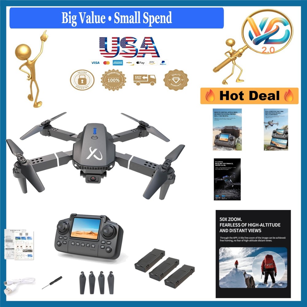Falcon X 4K Drone with Remote LCD Screen Foldable Camera 3 Batteries