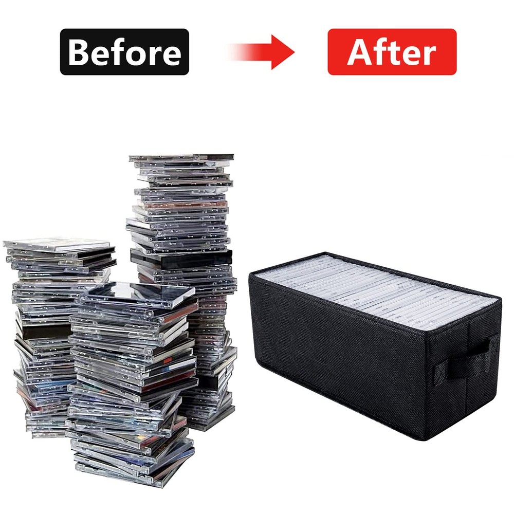 CD Storage Boxes 2-Pack Holds 30 CDs, 60 Slim Cases, 165 Discs Black