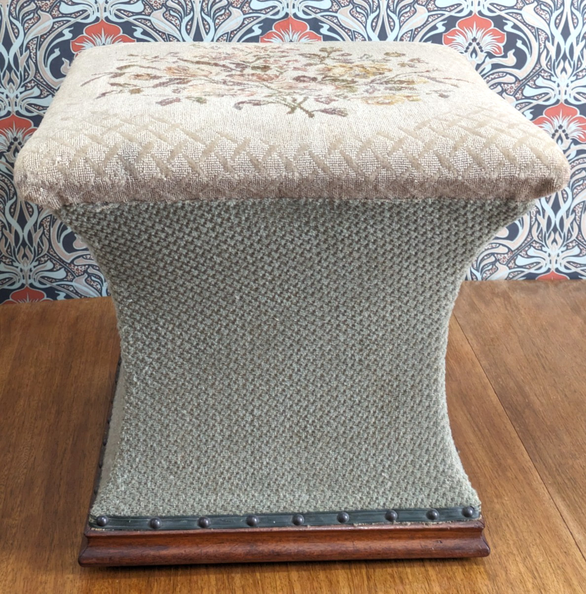 Victorian Upholstered Hourglass Ottoman Footstool Stool Antique 19th Century