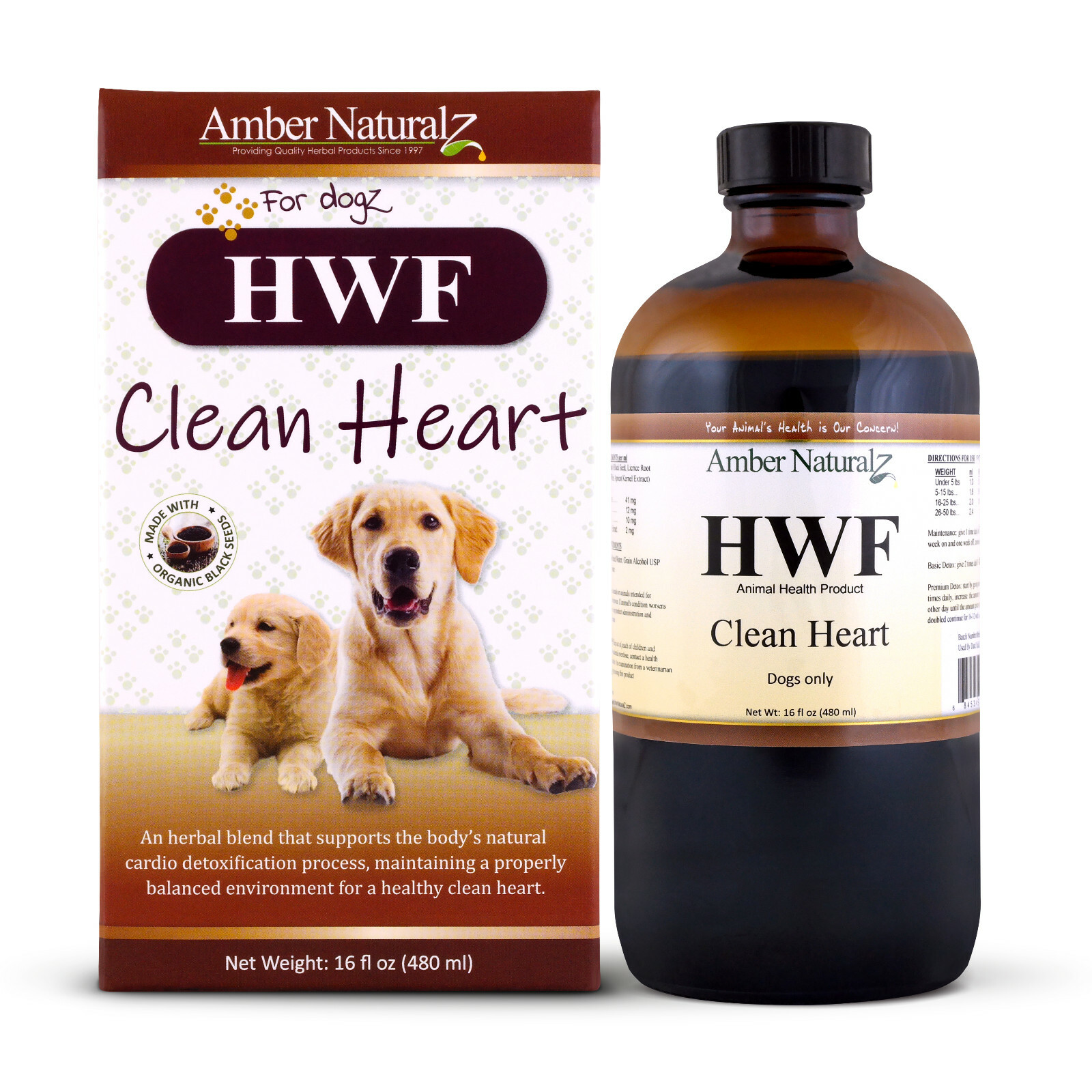 Amber Naturalz HWF - Organic Cardiovascular Detox 4 Dogs 16 oz FREE 2nd Day Air