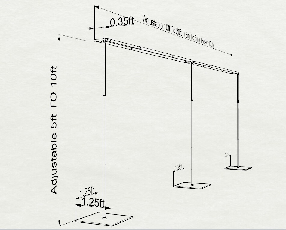 DOUBLE CROSSBAR ADJUSTABLE QUICK BACKDROP KIT 10 FT x 10 - 20 FT WITHOUT DRAPE
