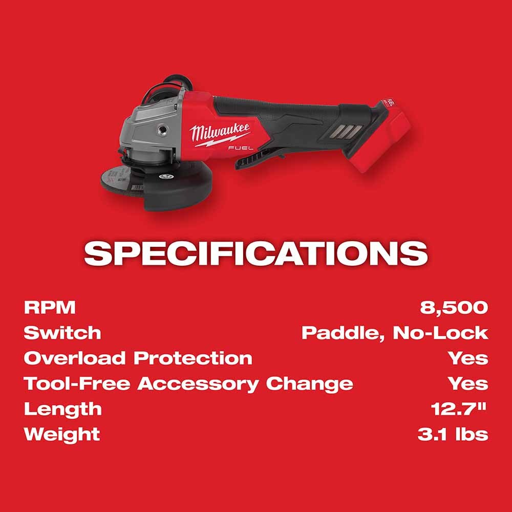 Milwaukee 2880-20 M18 FUEL™ 4-1/2" / 5" Grinder Paddle Switch, No-Lock