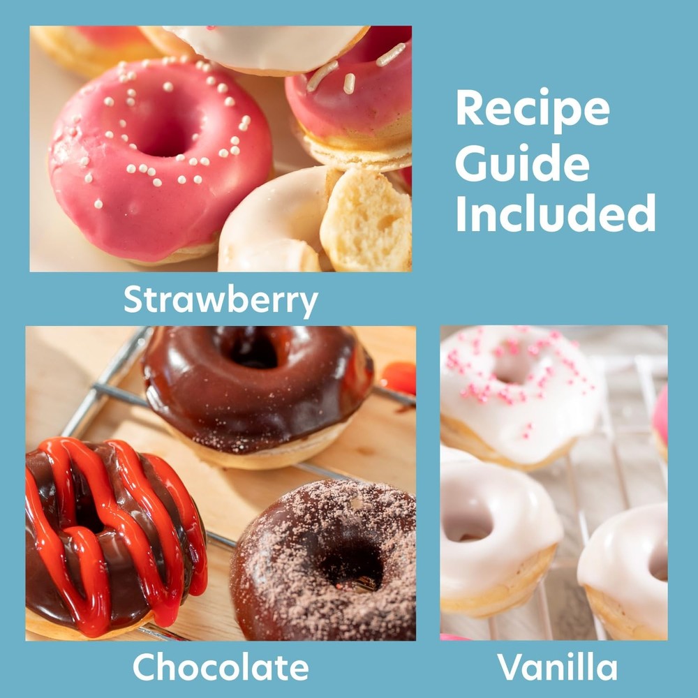 Mini Donut Maker- Electric NonStick Surface Makes 7 Small Doughnuts- Decorate...