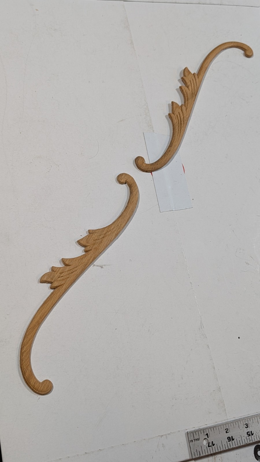 Vintage Red Oak Embossed Wood Appliques Pair 12" Long Scroll Onlay NOS Furniture