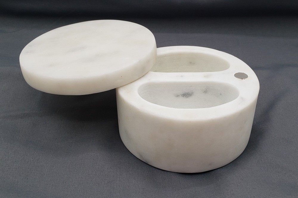 Pottery Barn White Marble Divided Salt Cellar