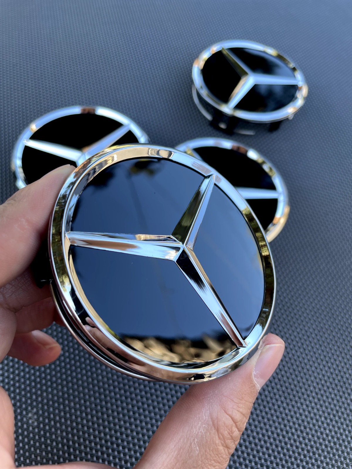 Set of 4 Mercedes Benz Center Caps Glossy Black 2.95Inch/75mm Fits Most Models