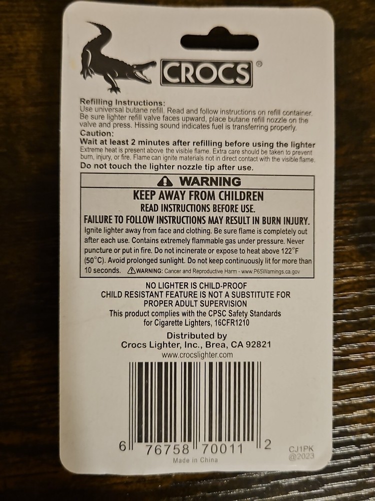 CROCS Color Jet Flame Refillable Yellow Lighter