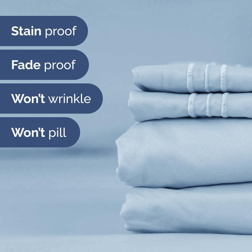 Sky Blue Split King Bed Sheet Set + 2 Extra Pillowcases - Deep Pockets