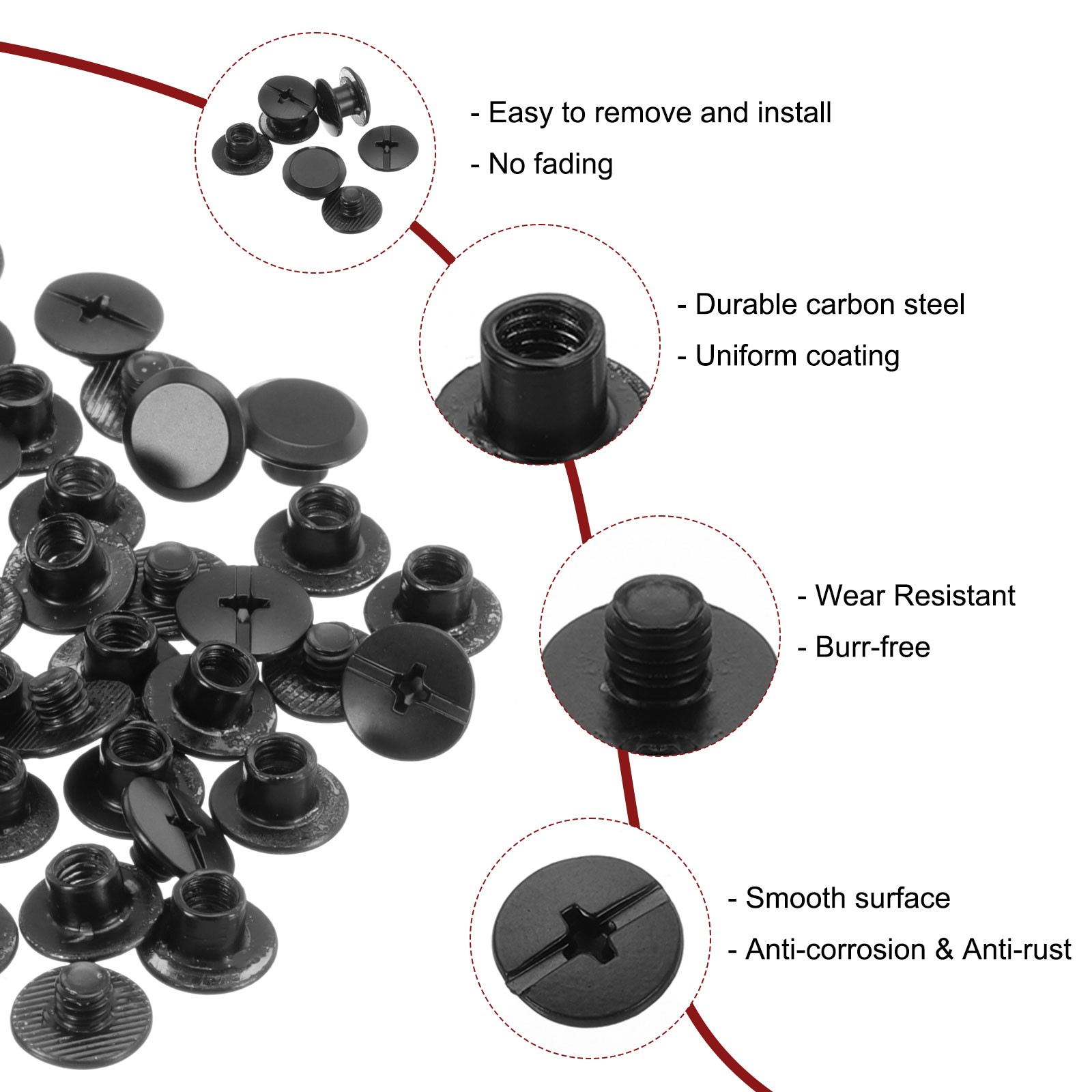 50set M5 x 4mm Chicago Screw Metal Stud Screw Rivets for Leather Black