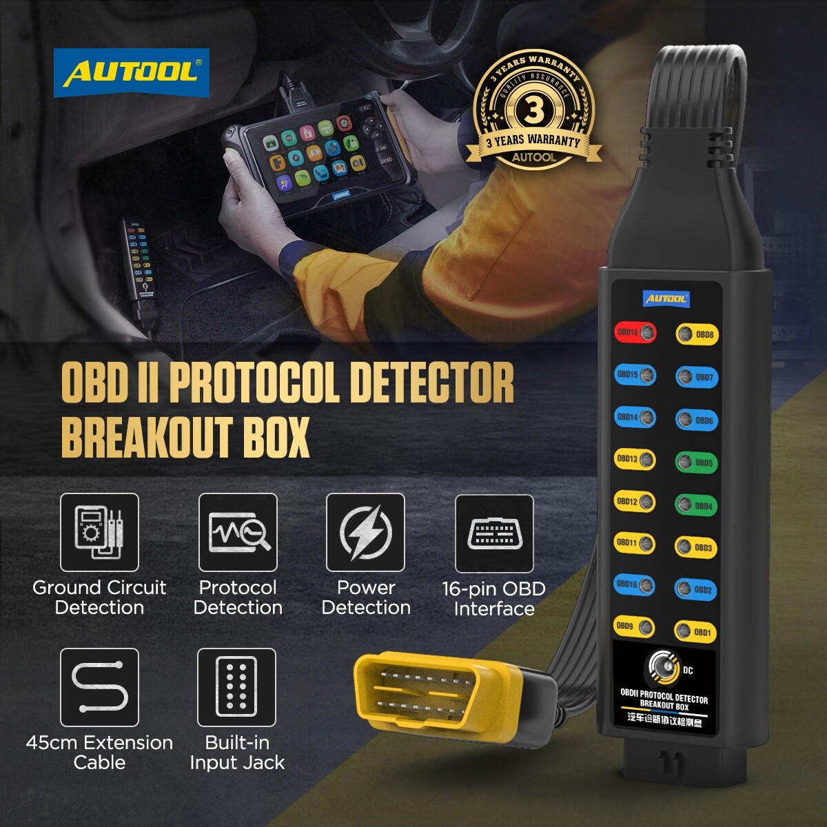 OBD2 Breakout Box OBDII Protocol Detector CAN Test Box Car Break Out Tester