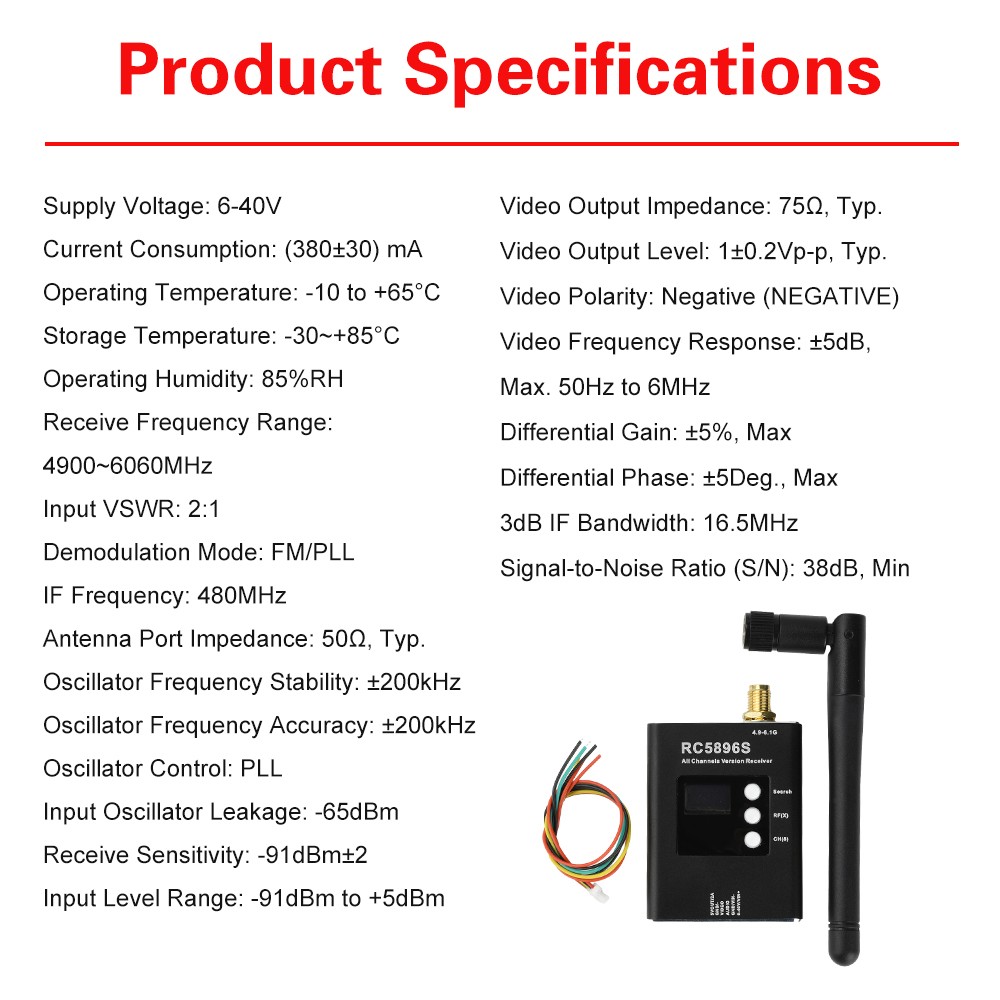 DC6-40V RC5896S Receiver 5.8GHz Video Receiver Compatible 5.8G Image Transmitter