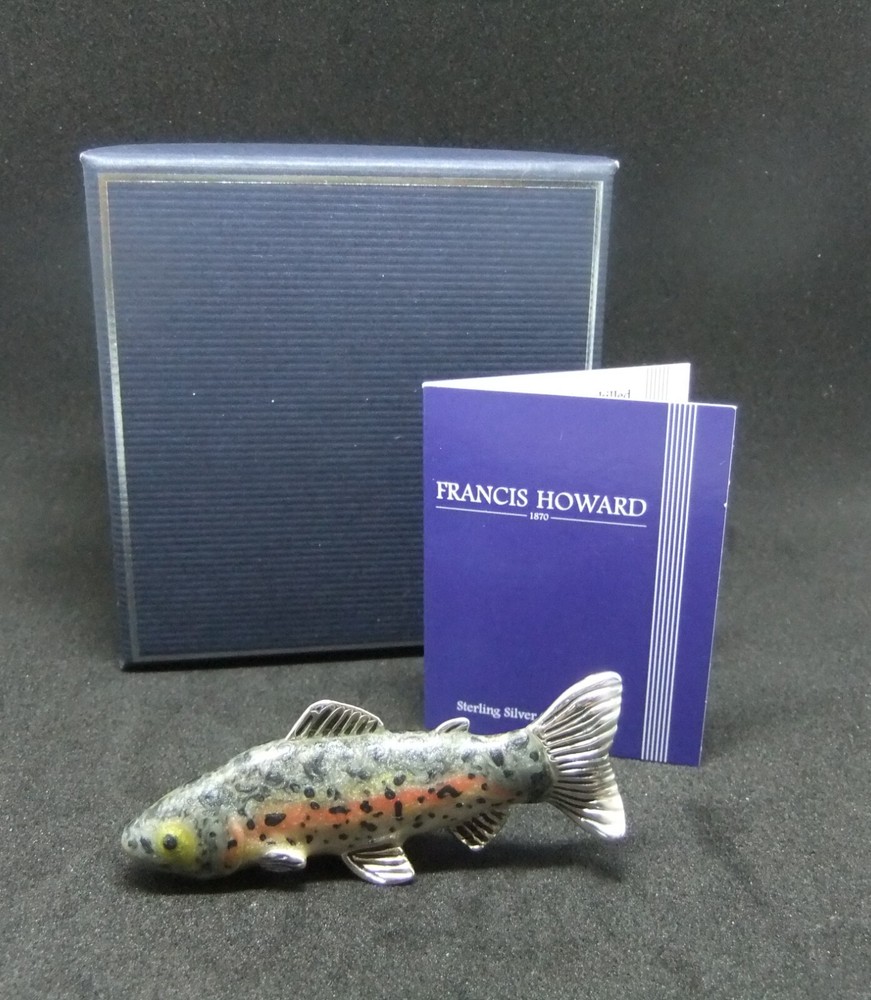 Saturno Solid Sterling 925 Hallmarked Silver & Enamel Trout Fish Figure - Medium