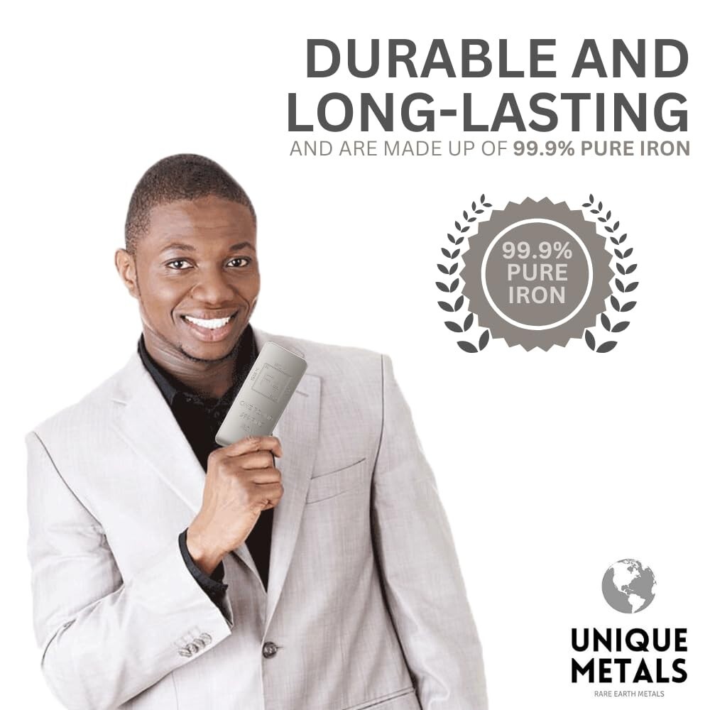 1 Pound .999 Pure Iron Bar Bullion Paperweight with Element Design-Unique Metals