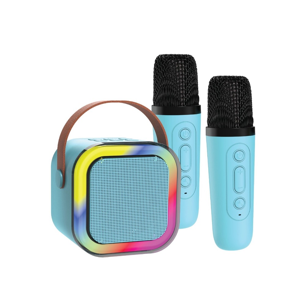 Laser Mini Karaoke Speaker with 2 Wireless Microphones Bluetooth Blue