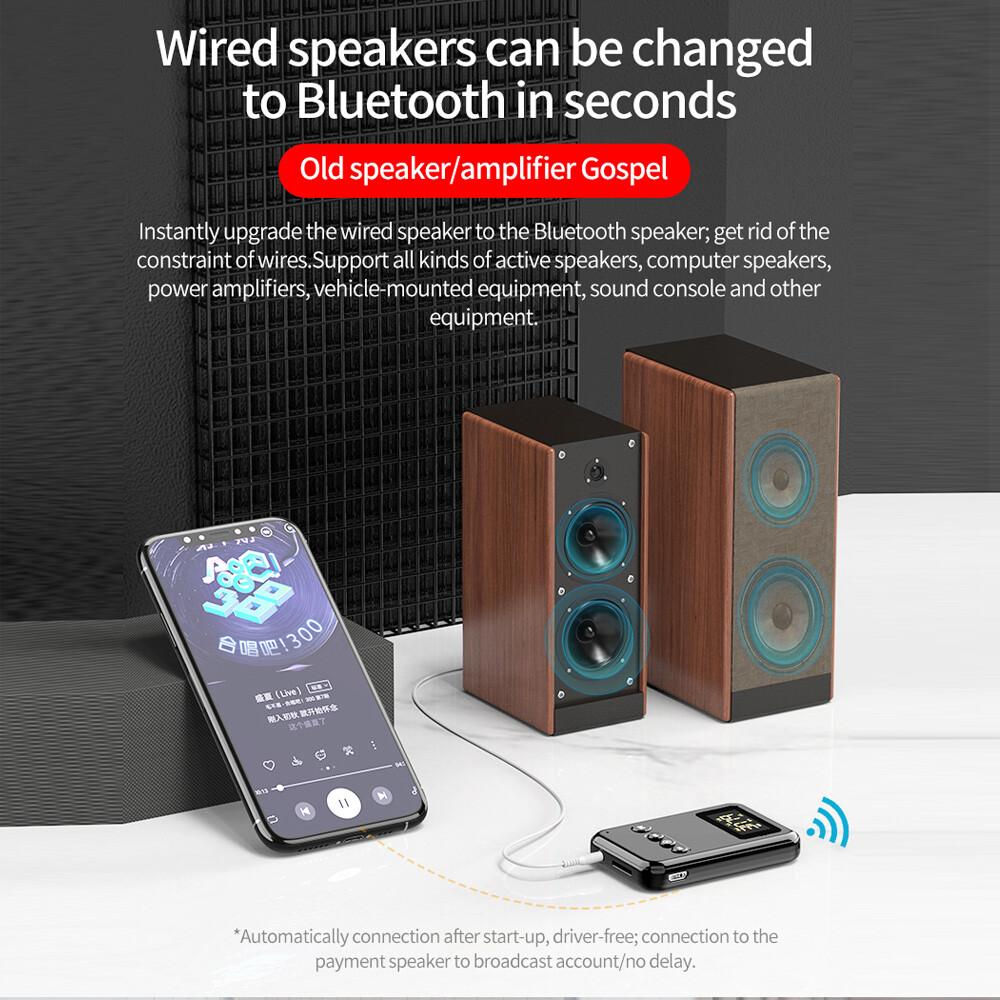 Wireless Bluetooth Transmitter Receiver Stereo Audio Adapter Speaker For Car SUV