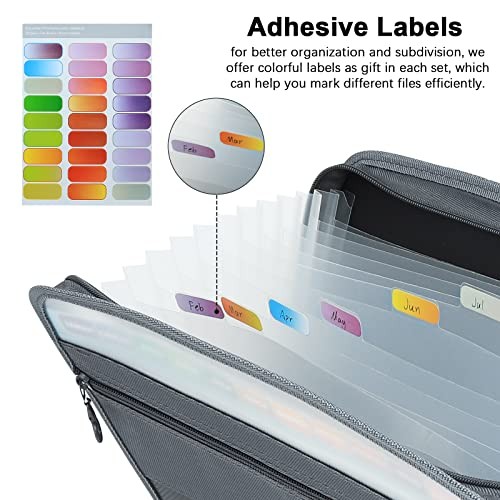 Expanding File Folder, 13 Pockets Document Organizer with Zipper, A4 Black