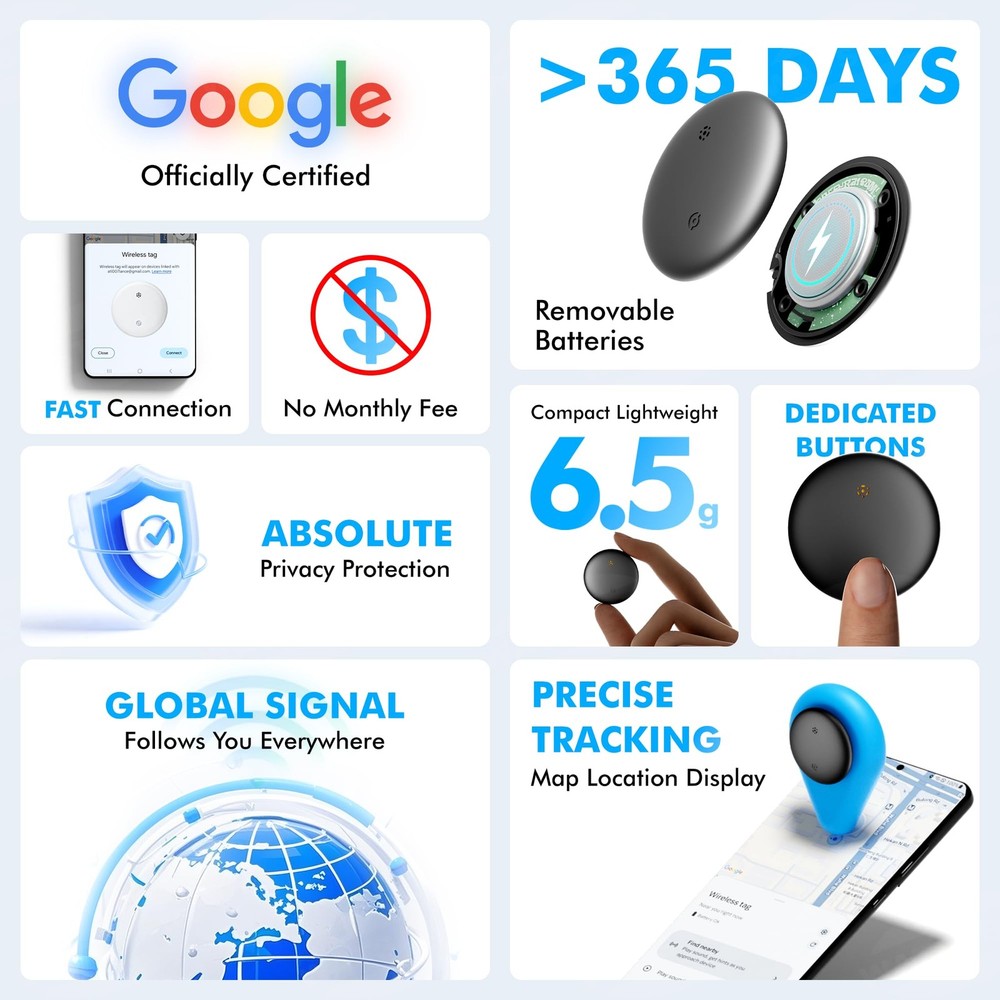 Bluetooth Tracker 4-Pack for Android & Samsung with Case, Smart Tag Item Find...