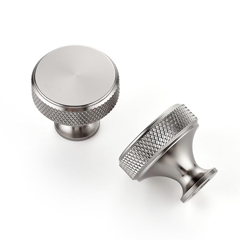 25 PCS Round Stainless Steel Knurled Single Hole Knobs Brushed Nickel Pulls