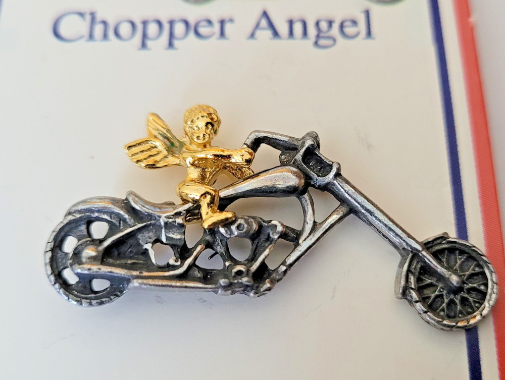 Chopper Motorcycle Angel Pin Two Tone