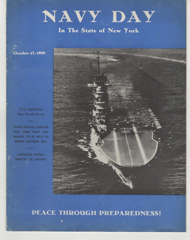 1938 Navy Day New York Program Peace Through Preparedness