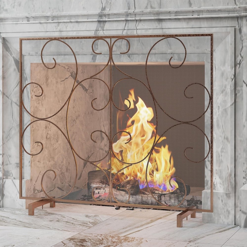 Single Panel Decorative Fireplace Screen Stand Alone Cover Handcrafted Durable