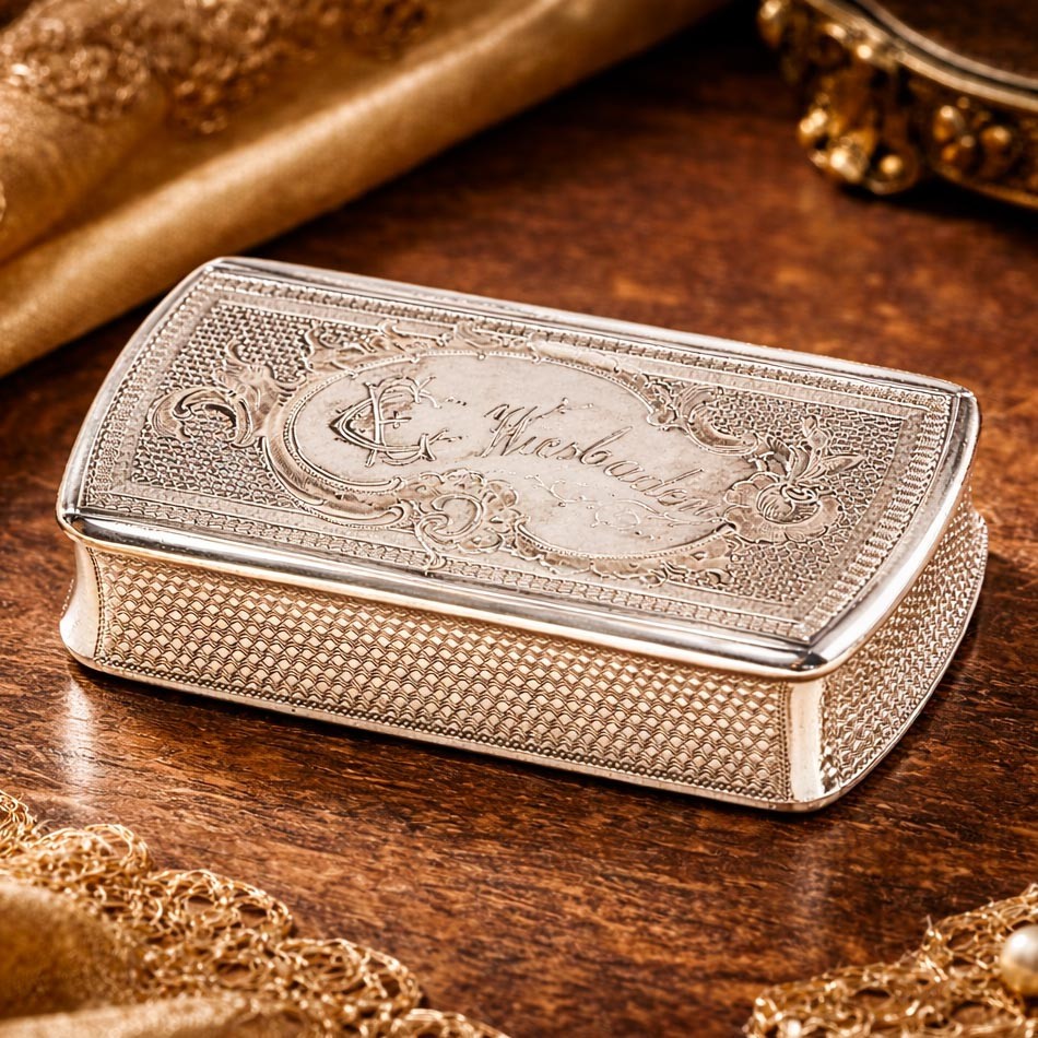 Intricate Engine Turned Pattern Antique Victorian 800 Silver Snuff Box